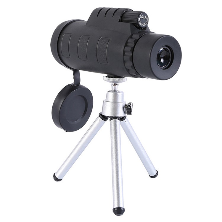HD 50x60 Zoom Outdoor Monocular Telescope Kit Optics Telescopic Camping Scopes (Telescope + Compass + Spring Phone Clip + Aluminum Alloy Tripod)-1