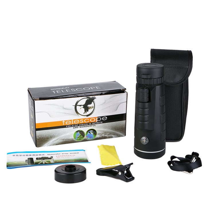HD 50x60 Zoom Outdoor Monocular Telescope Kit Optics Telescopic Camping Scopes (Telescope + Compass + Spring Phone Clip + Aluminum Alloy Tripod)-5