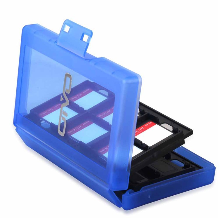 24 Slots Hard Plastic Memory Game Cards Storage Carry Box for Nintendo Switch - Blue-1