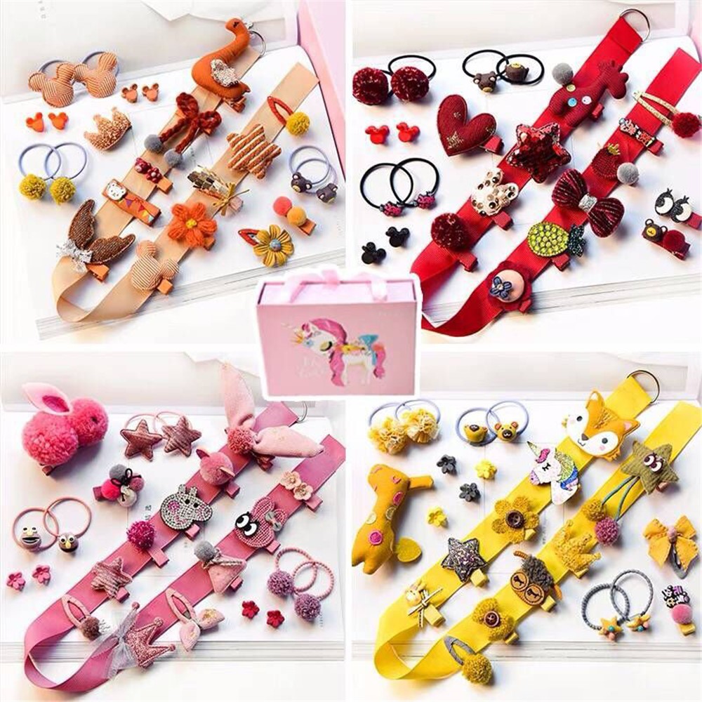 24Pcs Baby Girl's Hair Clips Cute Hair Bows Baby Elastic Hair Ties Hair Accessories Ponytail Holder Hairpins - Style C-2