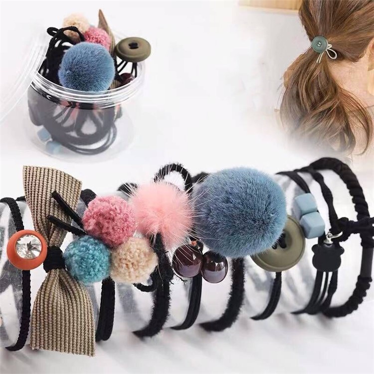 10pcs / Faixa De Borracha Titulares Empate Corda Anel De Banda Rabo De Cavalo Elástico De Cabelo Set - Preto-1