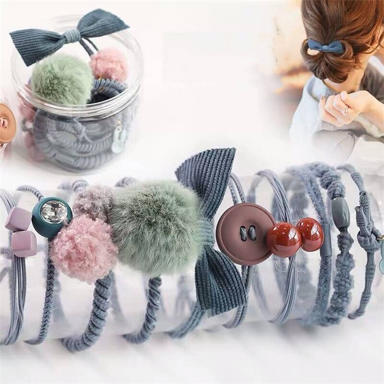 10Pcs/Set Elastic Hair Band Ring Rope Tie Ponytail Holders Rubber Band - Baby Blue-1