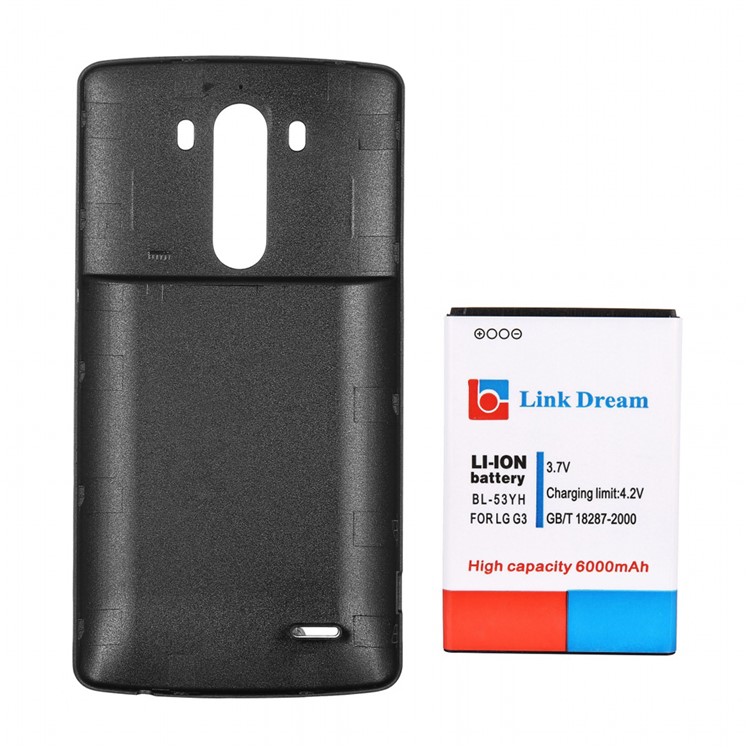 LINK DREAM 6000mAh Extended Battery + Back Housing Cover for LG G3 D850 D855 LS990 - Black-1