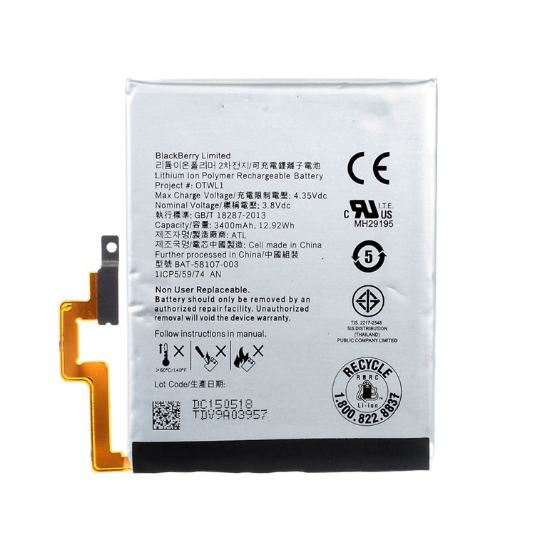 3400mAh OEM Li-ion Battery Replacement for BlackBerry Passport Q30-1