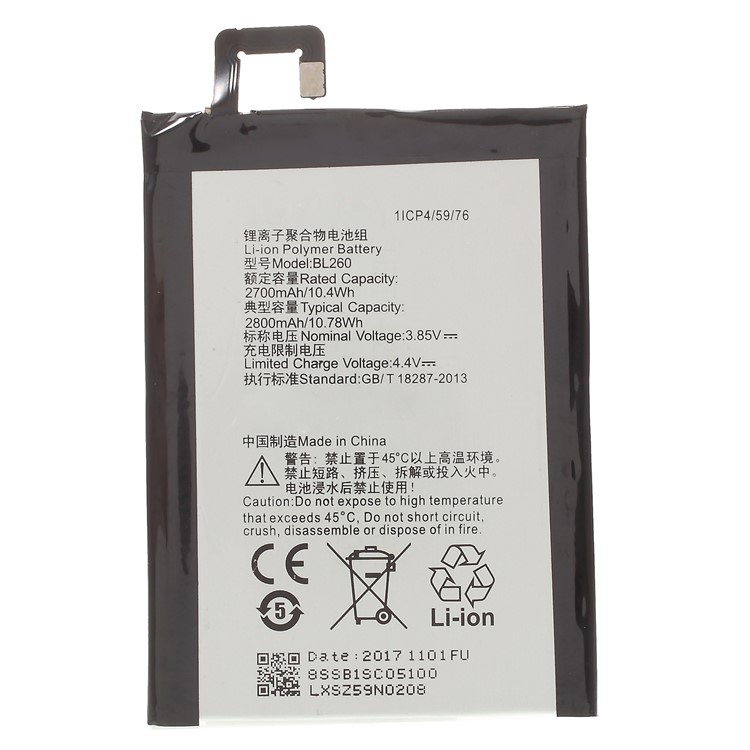 OEM BL260 2800mAh Li-ion Polymer Battery Replacement for Lenovo Vibe s1 Lite-1