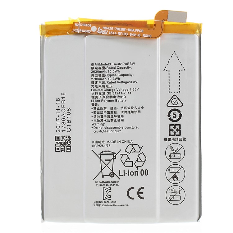 OEM HB436178EBW 3.8V 2620mAh Battery Replacement for Huawei Mate S-1