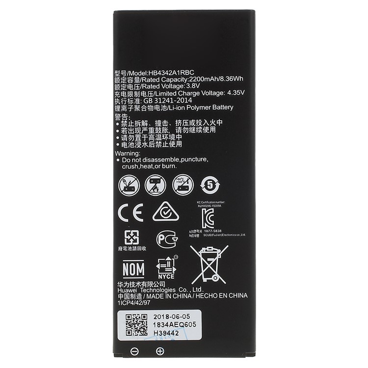 OEM HB4342A1RBC 3.8V 2200mAh Battery Replacement for Huawei Honor 4A / Y6-1