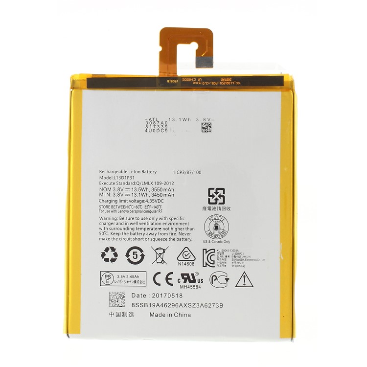 OEM L13D1P31 3.8V 3550mAh Li-ion Battery for Lenovo Pad A3500-1