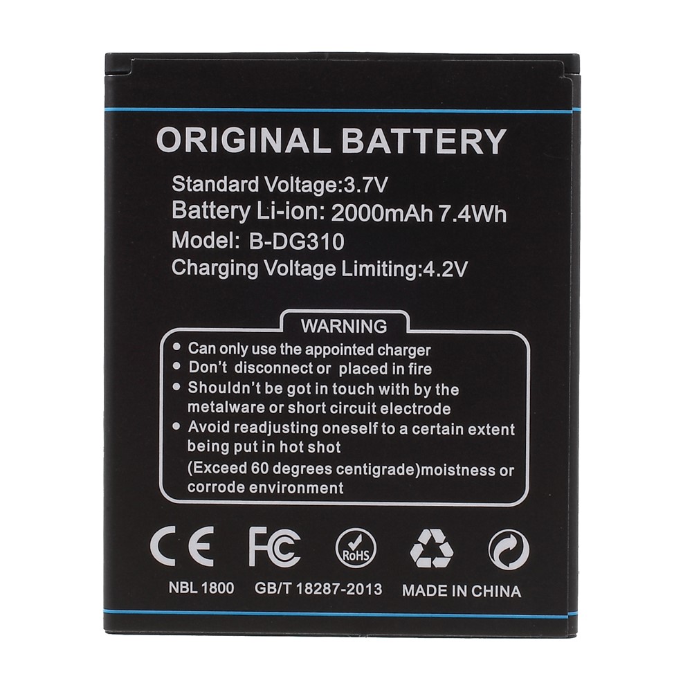 Removable 2000mAh Li-ion S/N: H1008DG3100550 Battery for Doogee DG310-2