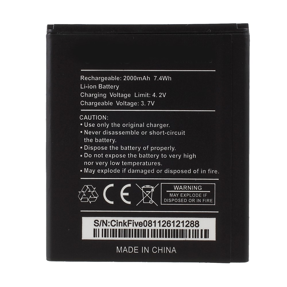 For Wiko Cink Five Rechargeable Li-polymer Battery 2000mAh (S/N: CinkFive081126121288)-1