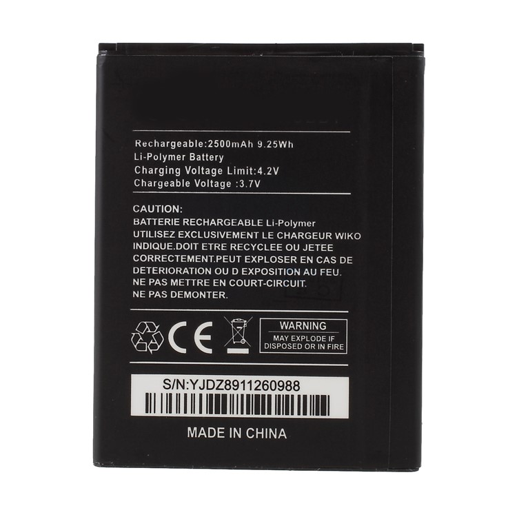 2500mAh Rechargeable Battery Part for Wiko Robby (S/N: YJDZ8911260988)-1