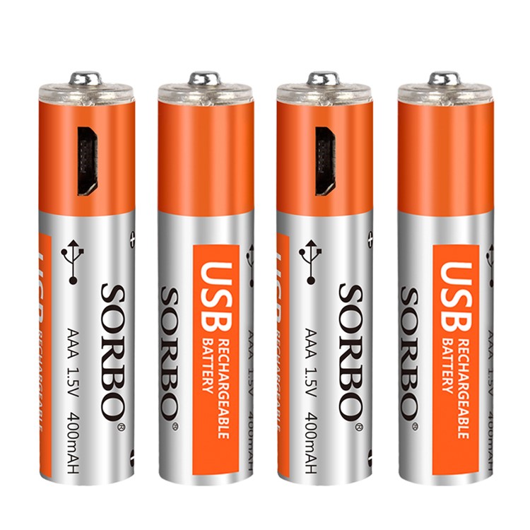 4Pcs 400mAh 1.5V AAA Rechargeable Batteries Lithium Battery with 1-to-4 Micro USB Charging Cable-1