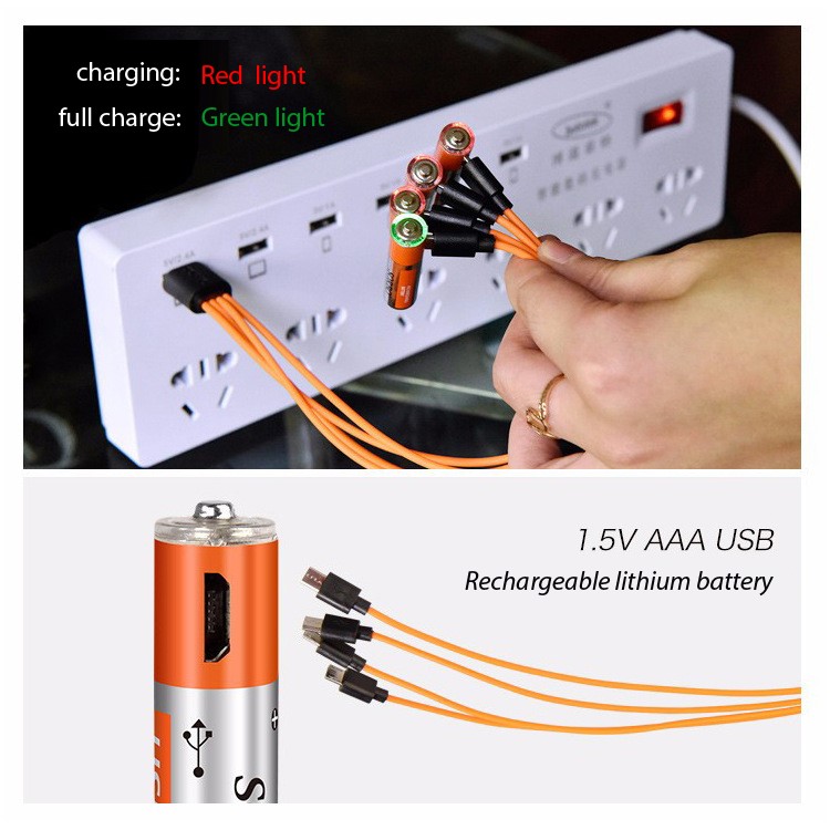 4Pcs 400mAh 1.5V AAA Rechargeable Batteries Lithium Battery with 1-to-4 Micro USB Charging Cable-10