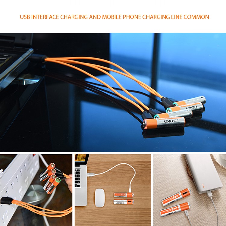 4Pcs 400mAh 1.5V AAA Rechargeable Batteries Lithium Battery with 1-to-4 Micro USB Charging Cable-5