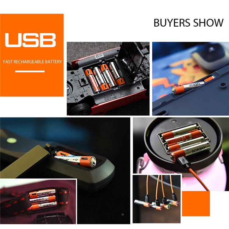 8Pcs Rechargeable Batteries 400mAh 1.5V AAA Lithium Battery with 1-to-4 Micro USB Charging Cable-4
