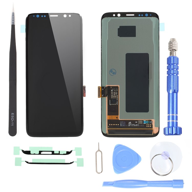 OEM LCD Screen and Digitizer Assembly with Adhesive Sticker + Disassemble Repair Opening Tool Kit for Samsung Galaxy S8 G950-1