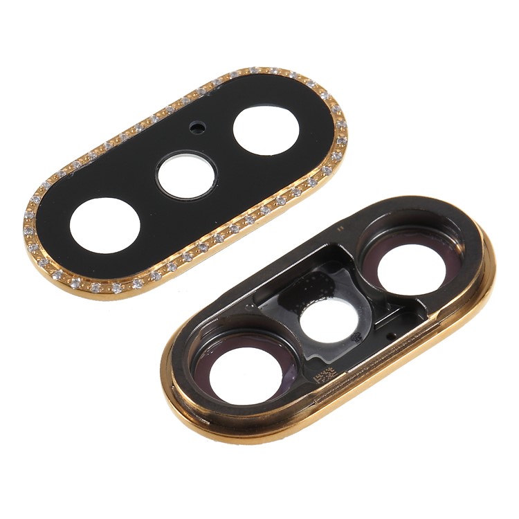 OEM for iPhone X Rhinestone Decorated Back Camera Lens Cover with Glass Part - Gold-1