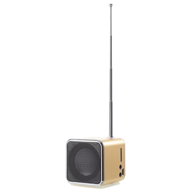 TD-V26 Portable Mini Cubic Shape LCD Screen Display FM Radio Music Speaker - Gold-10