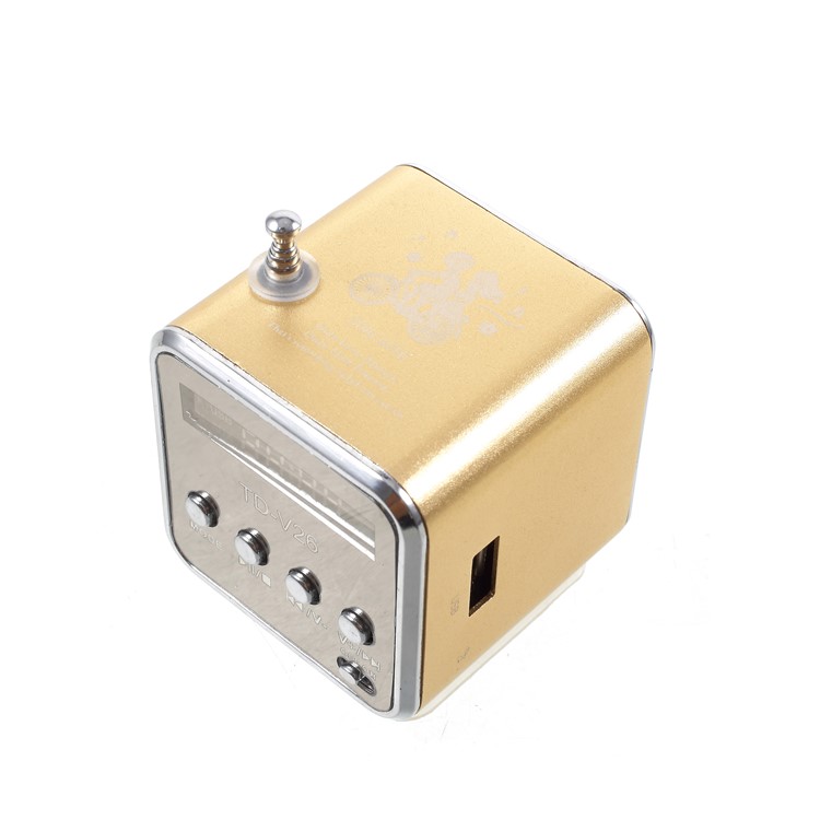 TD-V26 Portable Mini Cubic Shape LCD Screen Display FM Radio Music Speaker - Gold-2