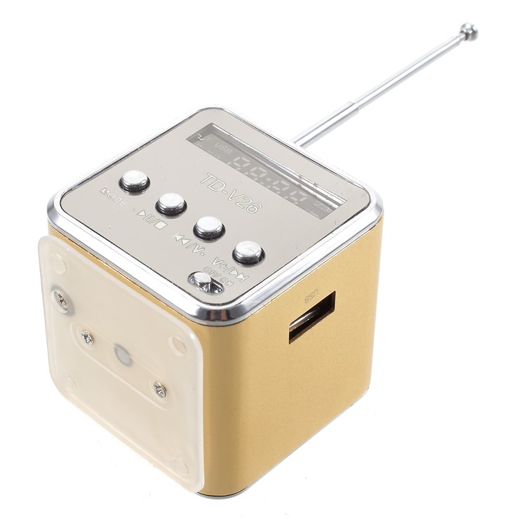TD-V26 Portable Mini Cubic Shape LCD Screen Display FM Radio Music Speaker - Gold-3