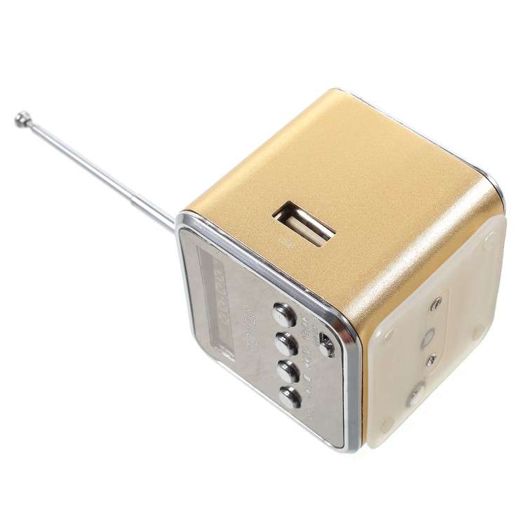TD-V26 Portable Mini Cubic Shape LCD Screen Display FM Radio Music Speaker - Gold-4