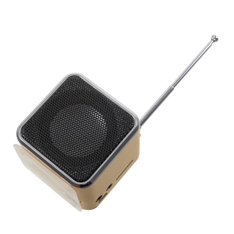 TD-V26 Portable Mini Cubic Shape LCD Screen Display FM Radio Music Speaker - Gold-5