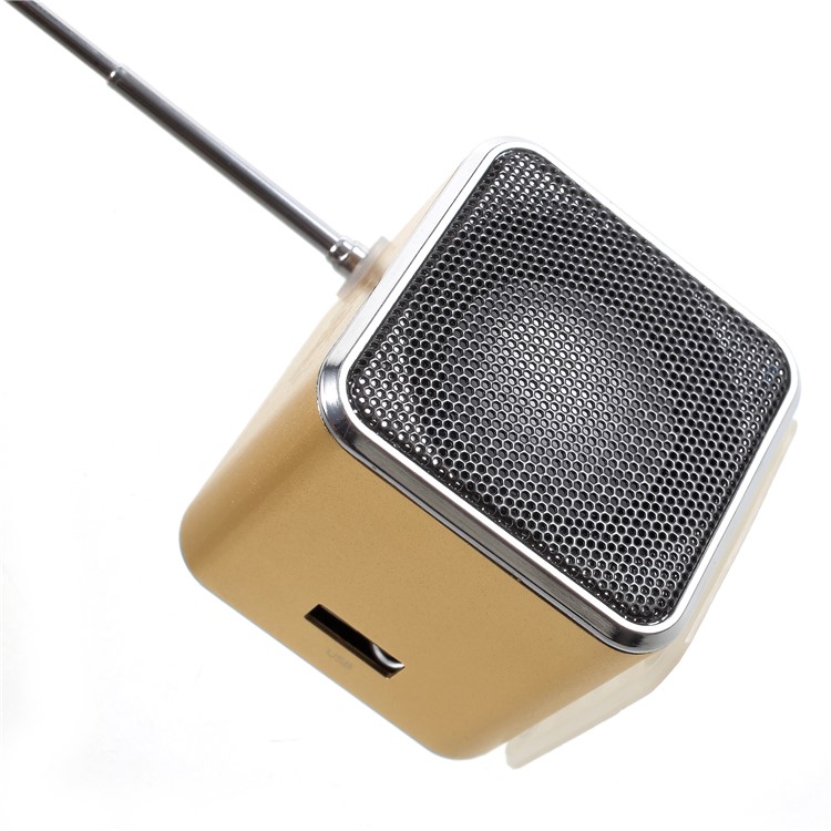 TD-V26 Portable Mini Cubic Shape LCD Screen Display FM Radio Music Speaker - Gold-7