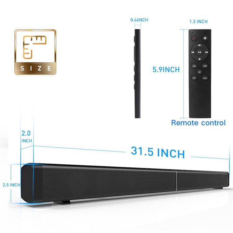 30W TV Sound Bar 2.0 Channel Wireless Bluetooth Soundbar Wall Mounted Built-in Subwoofer with Remote Controller - EU Plug-6