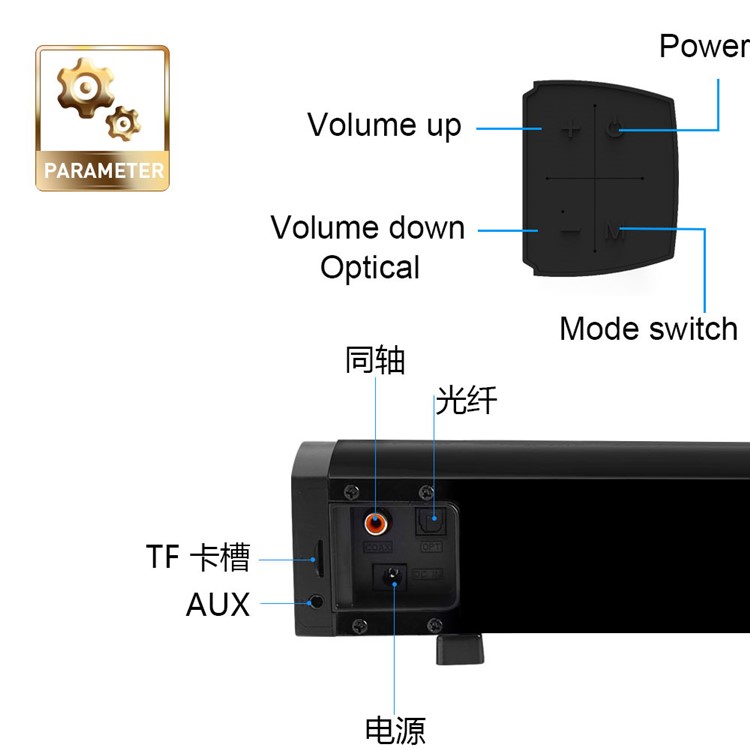 30W TV Sound Bar 2.0 Channel Wireless Bluetooth Soundbar Wall Mounted Built-in Subwoofer with Remote Controller - EU Plug-8
