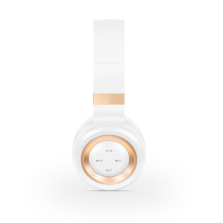 P6 Folding Wireless Mega Bass Bluetooth Headset with Mic, FM Radio for iPhone 7 Samsung Note 8 etc. - White + Gold-2