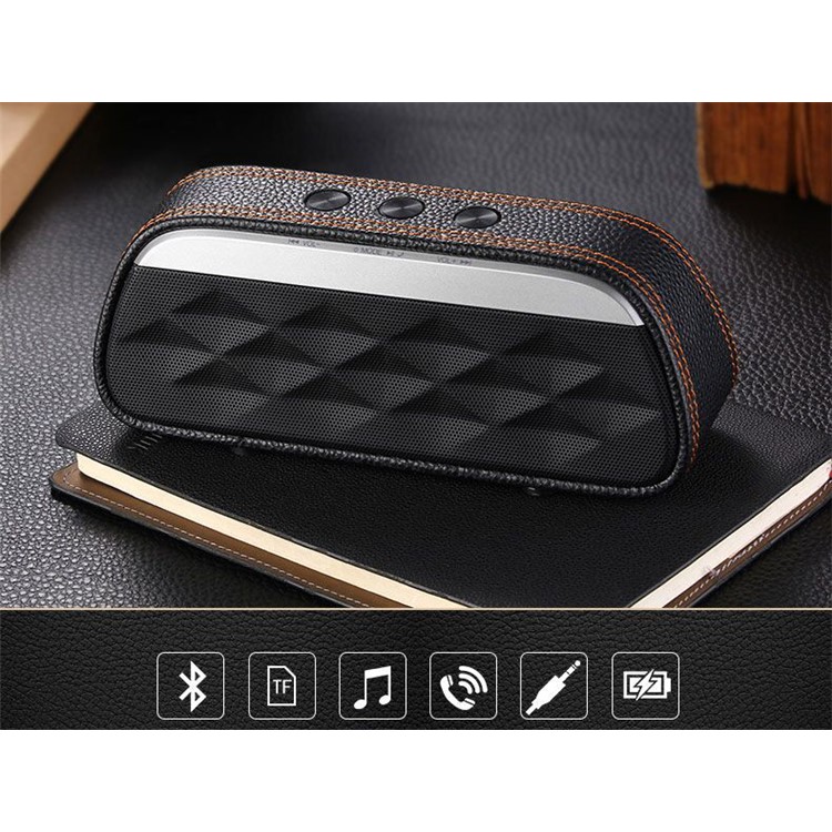 Rechargable Leather Decorated Portable Bluetooth 3.0 Mini Louder Speaker - Black-2