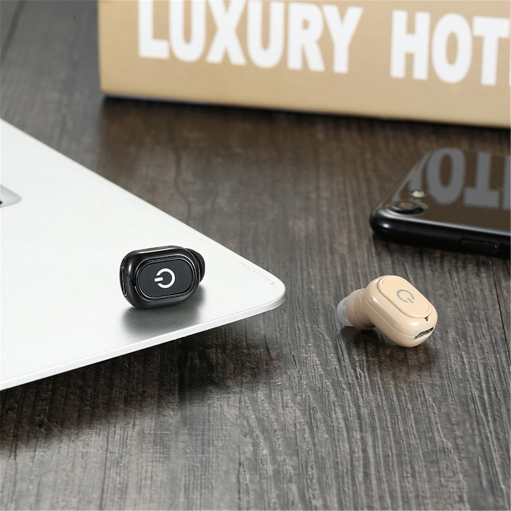 Mini Bluetooth Earbud In-ear Wireless Invisible Headphone with Mic - Gold-3