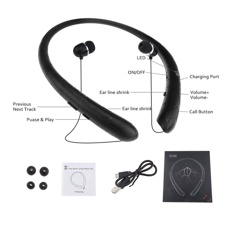 HX831 Neckband Bluetooth In-ear Sports Stereo Earphone with Microphone - Black-7