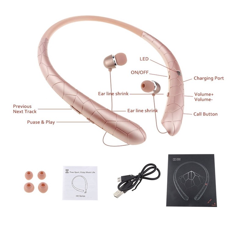 HX831 Neckband Antisweat Bluetooth In-ear Stereo Sports Headset with Microphone - Rose Gold-7