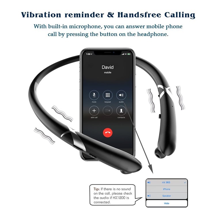 HX965 Neckband Bluetooth In-ear Sports Stereo Earphone with Microphone - Black-2