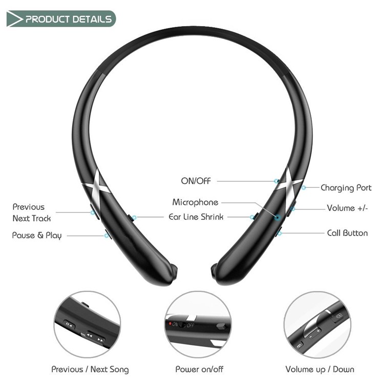 HX965 Neckband Bluetooth In-ear Sports Stereo Earphone with Microphone - Black-5