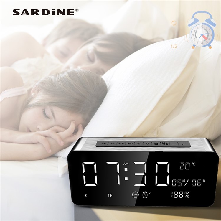A10 12W Radio Alarm Clock Bluetooth Speaker with Thermometer HD Sound Digital 9.4" LED Display with Aux TF USB Ports-2