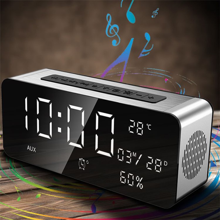A10 12W Radio Alarm Clock Bluetooth Speaker with Thermometer HD Sound Digital 9.4" LED Display with Aux TF USB Ports-3