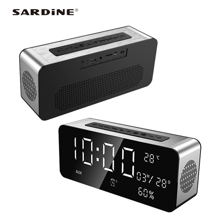 A10 12W Radio Alarm Clock Bluetooth Speaker with Thermometer HD Sound Digital 9.4" LED Display with Aux TF USB Ports-6