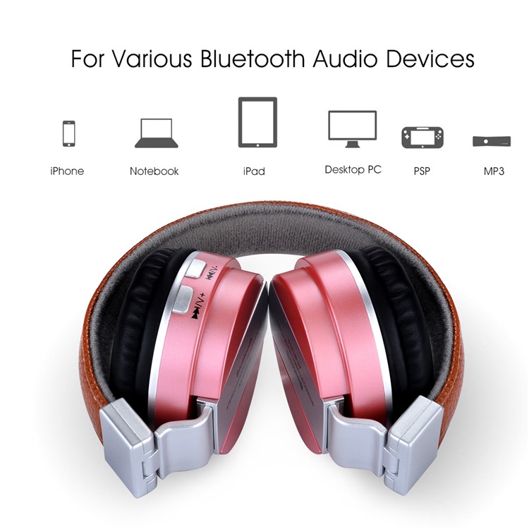 BTH-858 Foldable Over-ear Bluetooth 4.2 Earphone with TF Card Slot/Aux-in - Rose Gold-3
