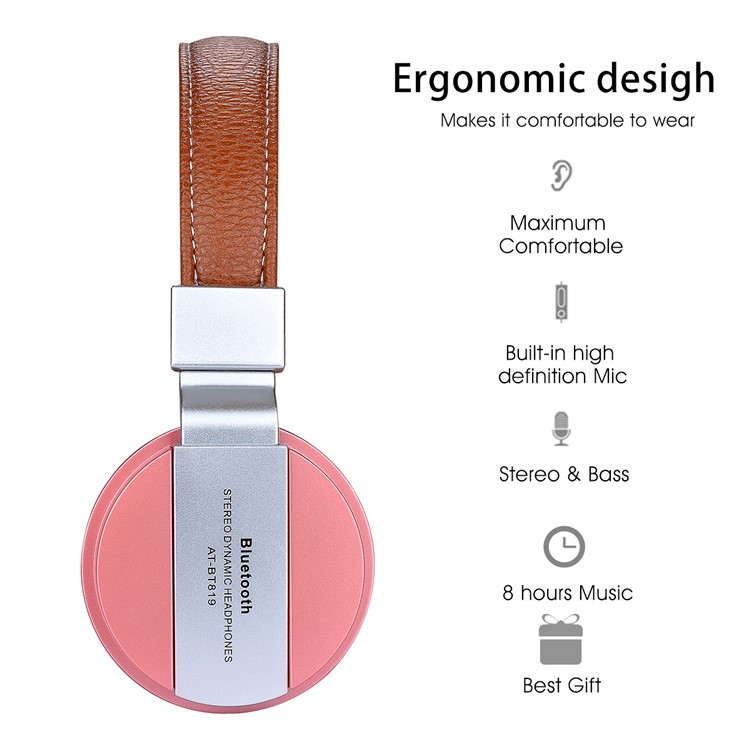 BTH-858 Foldable Over-ear Bluetooth 4.2 Earphone with TF Card Slot/Aux-in - Rose Gold-6
