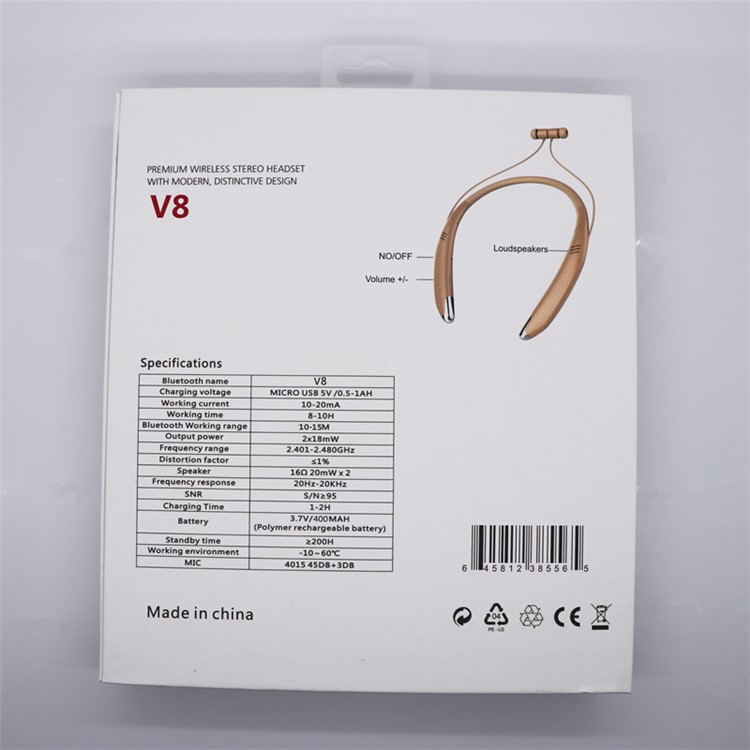 V8 Bluetooth 4.1 In-ear Sports Magnetic Neckband Earphone with Microphone - Black-5