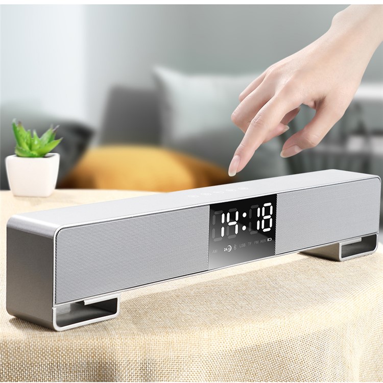 JOYROOM M05 Multi-functional Metal Digital LED Display Clock Bluetooth 4.2 Speaker with Large LED Display with Aux-in/FM Radio/TF Card/USB Slot - Grey-3