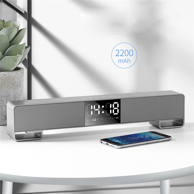 JOYROOM M05 Multi-functional Metal Digital LED Display Clock Bluetooth 4.2 Speaker with Large LED Display with Aux-in/FM Radio/TF Card/USB Slot - Grey-4
