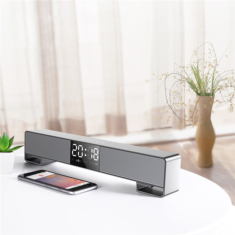 JOYROOM M05 Multi-functional Metal Digital LED Display Clock Bluetooth 4.2 Speaker with Large LED Display with Aux-in/FM Radio/TF Card/USB Slot - Grey-5