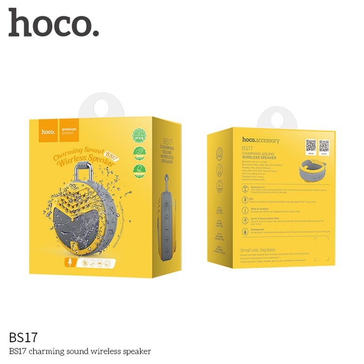 HOCO BS17 Charming Sound Wireless Bluetooth Speaker with Mic Support TF Card - Yellow-5