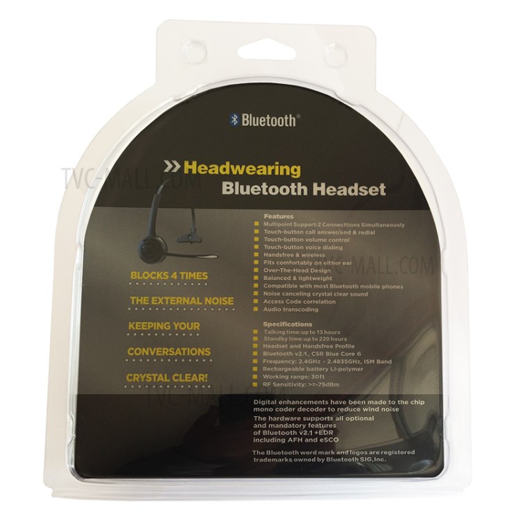 Hands-free Headwearing Bluetooth Headset Mic Earphone - Black-4