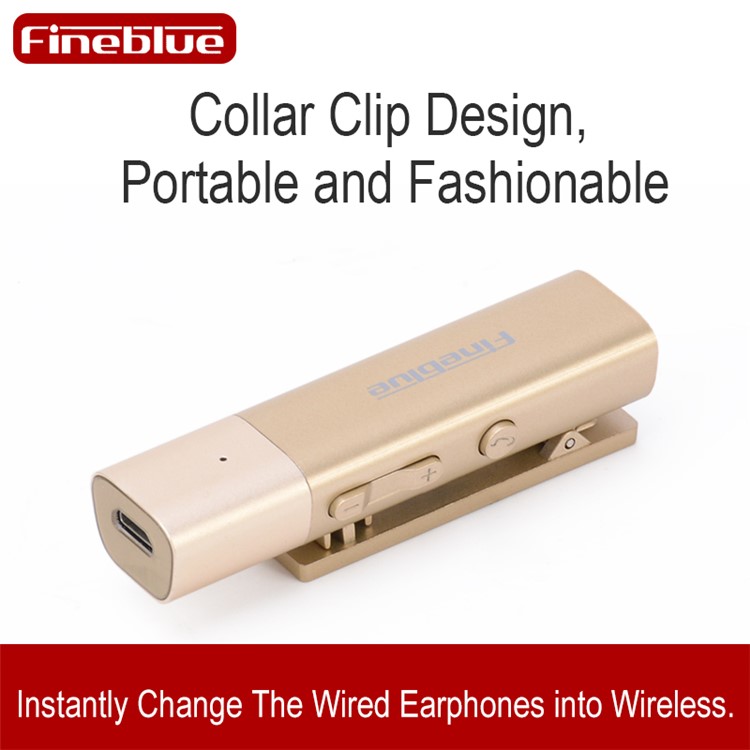 FINEBLUE W688 Collar Clip-on Bluetooth Earphone with 3.5mm Jack - Gold-4