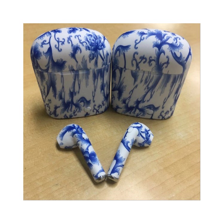 Pattern Printing Binaural Wireless Stereo Bluetooth 4.1 Earphones with Charging Case - Blue Porcelain-2