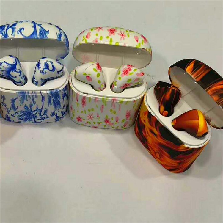 Pattern Printing Binaural Wireless Stereo Bluetooth 4.1 Earphones with Charging Case - Blue Porcelain-3